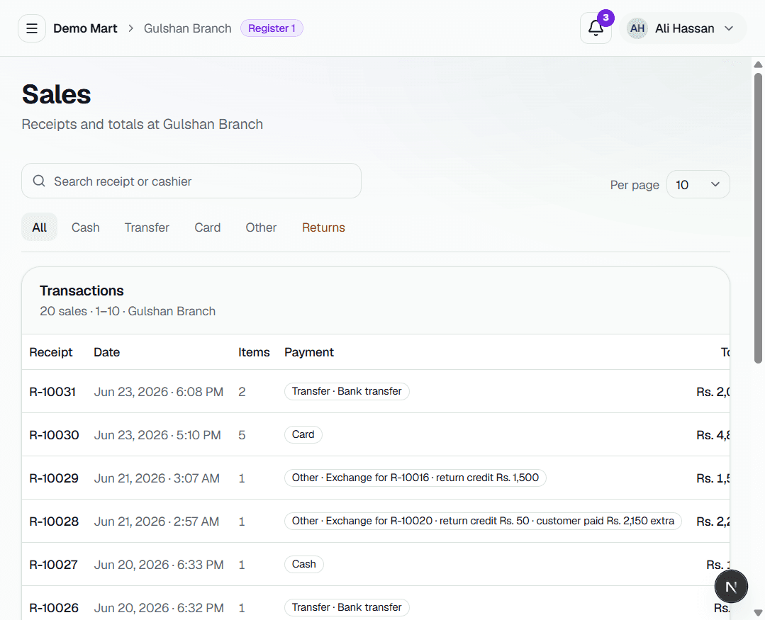Sell 24/7 reports and shift close screen